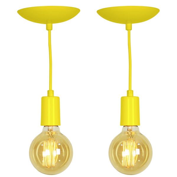 Kit 2 Pendente Tubo Cilindro Alumínio Amarelo Fio 1.20m