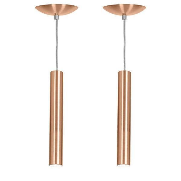 Kit 2 Pendente Tubo Cilindro Alumínio Cobre 30cm + Led 6k