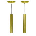 Kit 2 Pendente Tubo Cilindro Alumínio Dourado 30cm + Led 3k