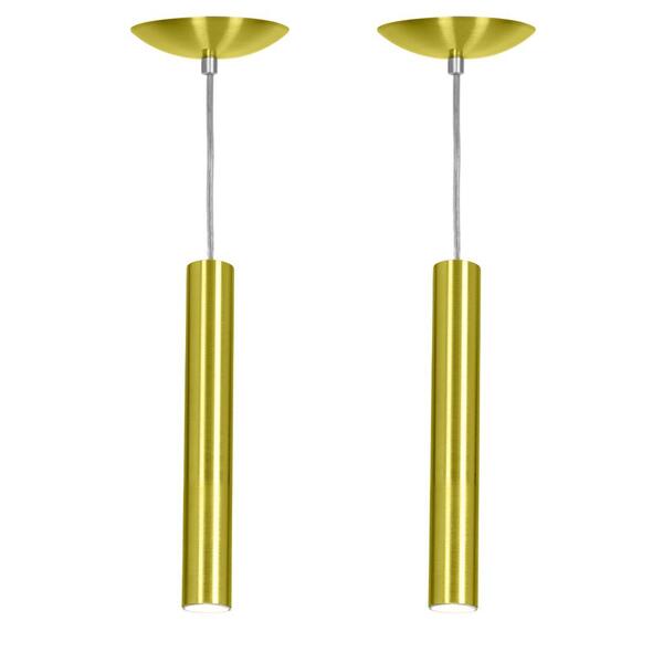 Kit 2 Pendente Tubo Cilindro Alumínio Dourado 30cm + Led 6k