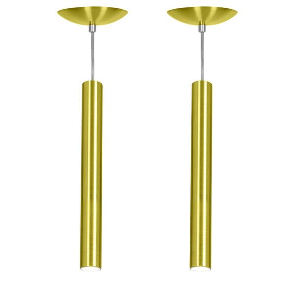 Kit 2 Pendente Tubo Cilindro Alumínio Dourado 40cm + Led 6k