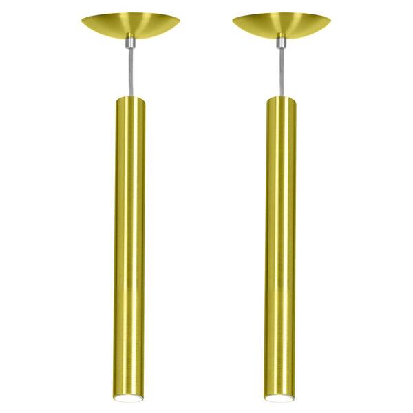 Kit 2 Pendente Tubo Cilindro Alumínio Dourado 50cm + Led 6k