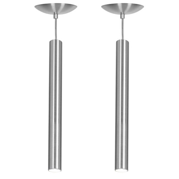 Kit 2 Pendente Tubo Cilindro Alumínio Escovado 50cm + Led 3k