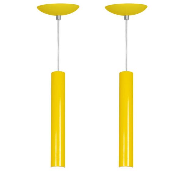 Kit 2 Pendente Tubo Cilindro Amarelo 30cm + Led 6k