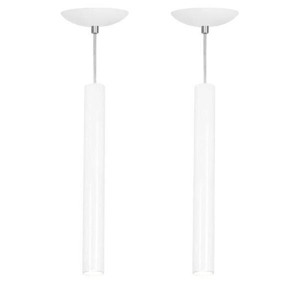 Kit 2 Pendente Tubo Cilindro Branco 40cm + Led 6k