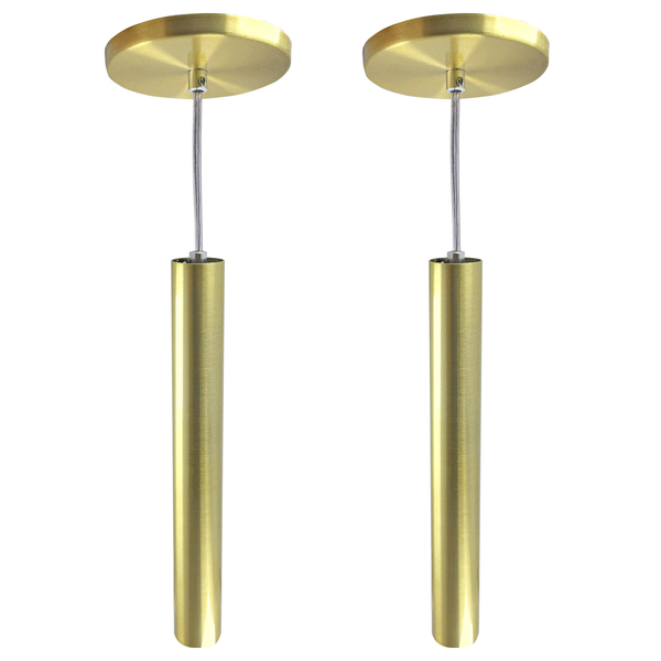 Kit 2 Pendente Tubo Dourado 30cm Cabo Cristal + Led Lâmpada:b