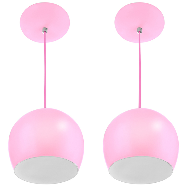 Kit 2 Pendentes Bola Pequena Alumínio 15cm Rosa Bebê