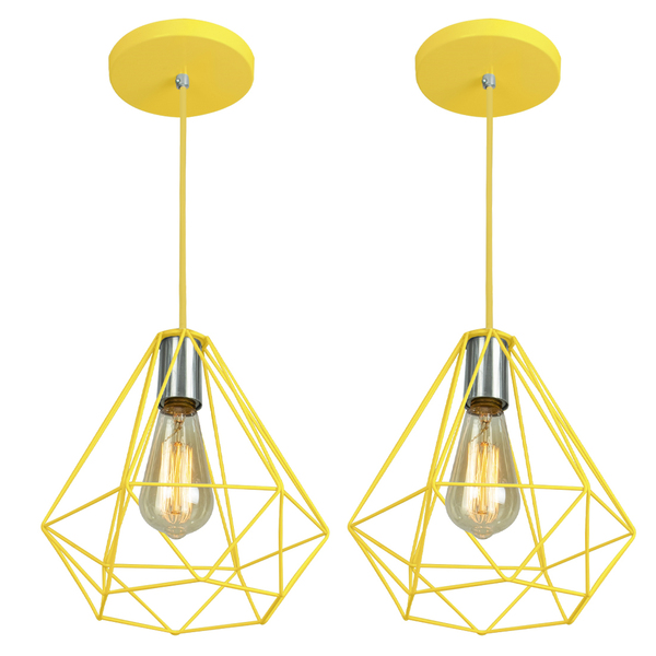 Kit 2 Pendentes Diamante Aramado Grande Amarelo