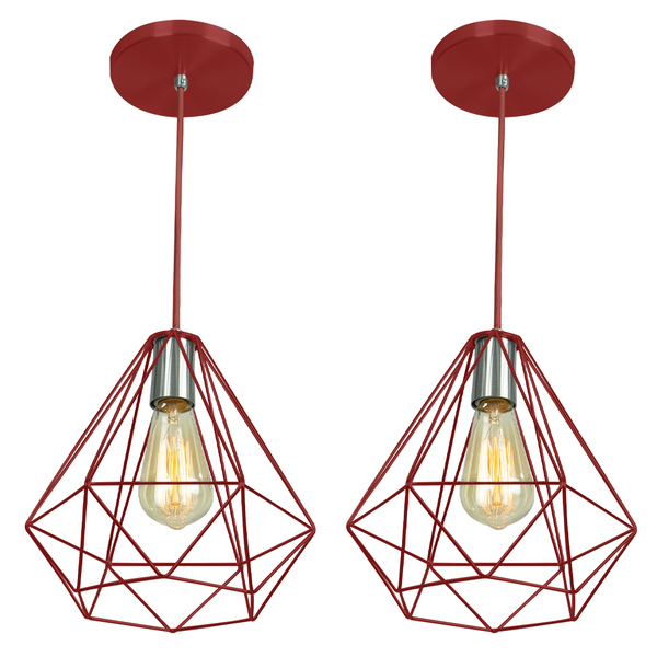 Kit 2 Pendentes Diamante Aramado Grande Vermelho