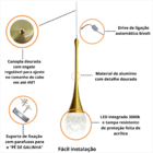 Kit 2 Pendentes Luminária Lilly Dourado Led Gota Cabo 4m