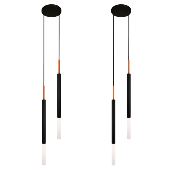 Kit 2 Pendentes Luminária Tubo Duplo Difusor Preto Cobre