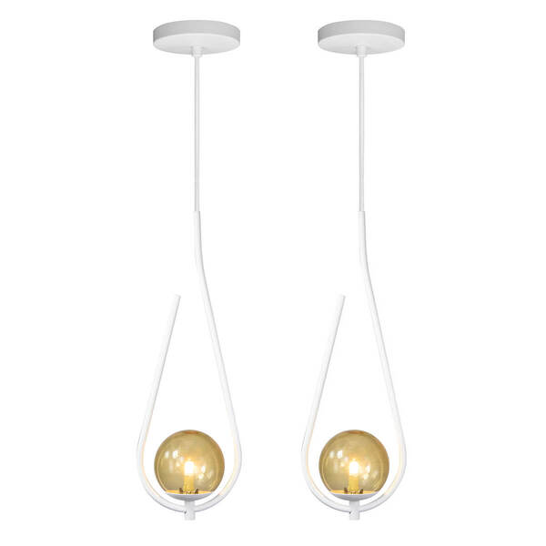 Kit 2 Pendentes Lustre On Drop Branco Globo De Vidro Âmbar
