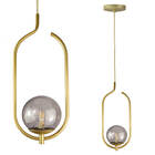 Kit 2 Pendentes Lustres On Clip Dourado Globo De Vidro Fume