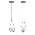 Kit 2 Pendentes Lustres On Drop Prata Globo De Vidro Branco
