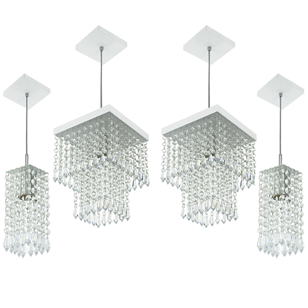 Kit 2 Pendentes Marrycrilic + 2 Pendentes Clearcrilic Branco