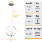 Kit 2 Pendentes On Loop Prata Com Globo De Vidro Branco