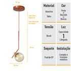 Kit 2 Pendentes On Ly - Bronze Com Globo De Vidro Âmbar