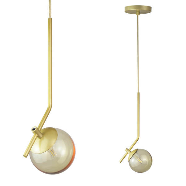 Kit 2 Pendentes On Ly - Dourado Com Globo De Vidro Âmbar