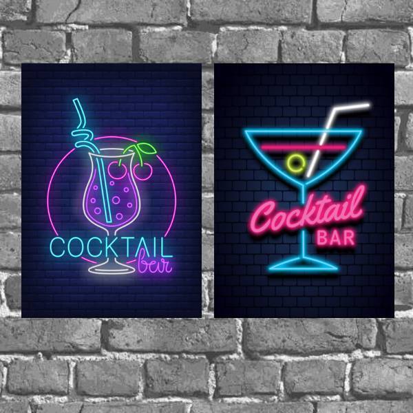 Kit 2 Placas Decorativas Cocktail Bar 18x27cm