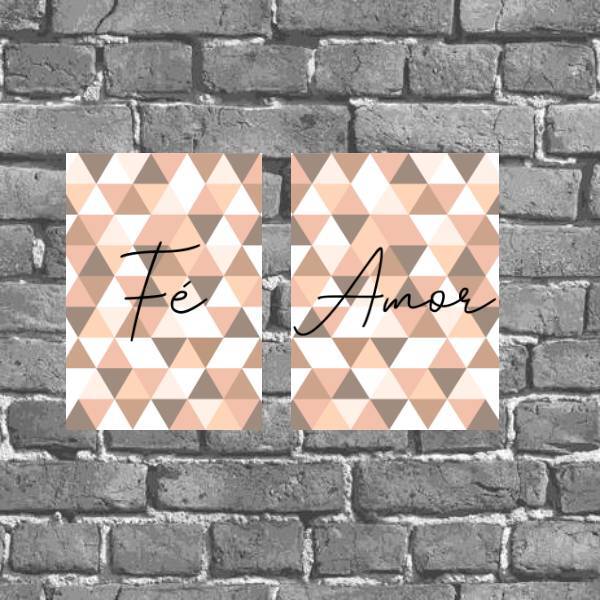 Kit 2 Placas Decorativas Fé Amor 18x27cm