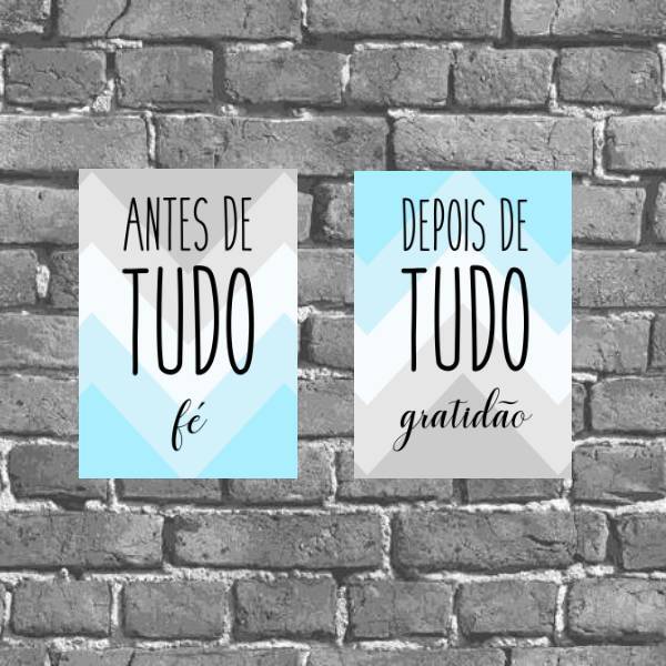 Kit 2 Placas Decorativas Fé E Gratidão Azul 18x27cm
