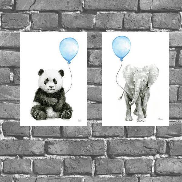 Kit 2 Placas Infantis Bichinhos Com Balões 18x27cm