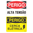 Kit 2 Placas Sinalização Adesiva Informativa Alerta Alta Tens