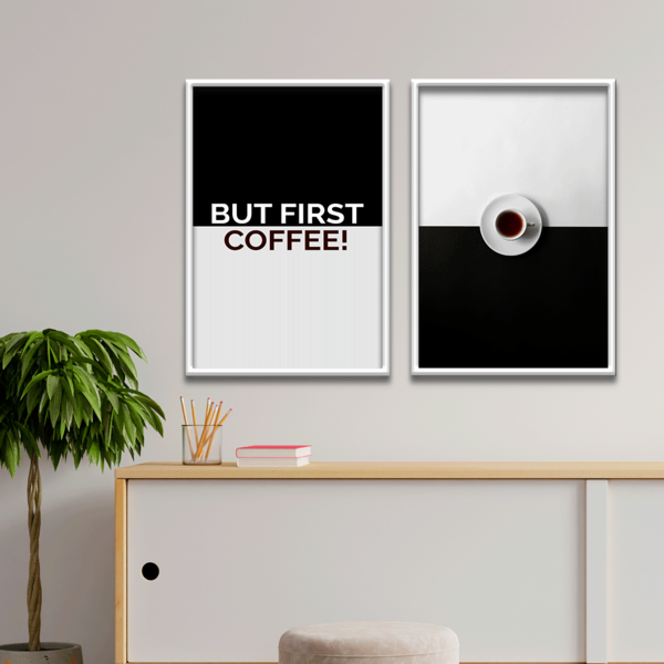 Kit 2 Plaquinhas Decorativa Adesivada But First Coffee!