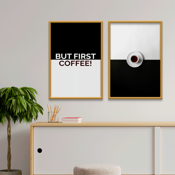 Kit 2 Plaquinhas Decorativa Adesivada But First Coffee!