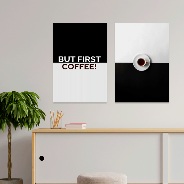 Kit 2 Plaquinhas Decorativa Adesivada But First Coffee!