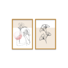 Kit 2 Plaquinhas Decorativa Adesivada Mulher Com Flor Minimal