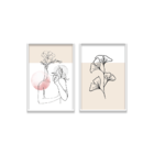 Kit 2 Plaquinhas Decorativa Adesivada Mulher Com Flor Minimal