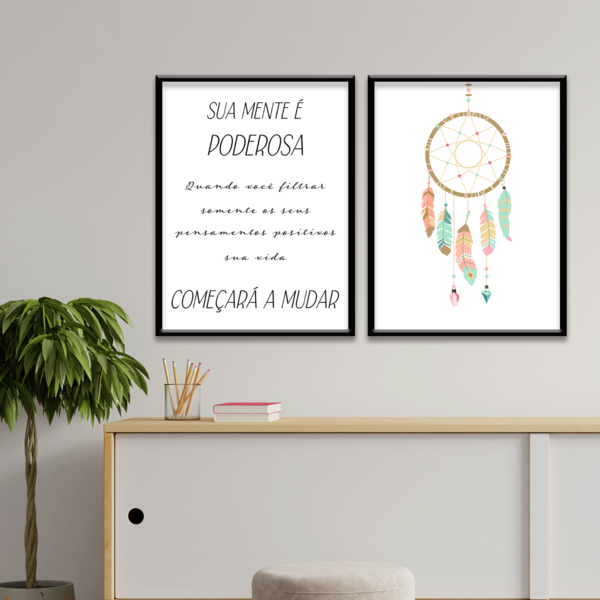 Kit 2 Plaquinhas Decorativa Adesivada Sua Mente É Poderosa