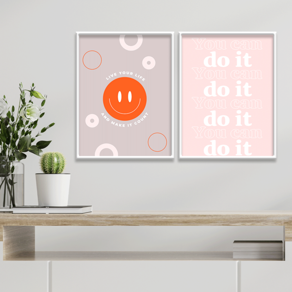 Kit 2 Plaquinhas Decorativa Adesivada You Can Do It