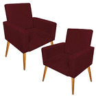 Kit 2 Poltrona Cadeira Decorativa Suede Marsala Pes Palito Ca