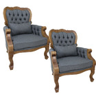 Kit 2 Poltrona Clássica Imperador Verniz Imbuia E Linho Cinza