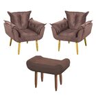 Kit 2 Poltrona Com Puff Decorativo Opala Suede Marrom