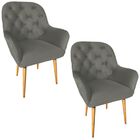 Kit 2 Poltrona Decorativa Ametista Veludo Cinza Camurça