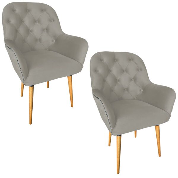 Kit 2 Poltrona Decorativa Ametista Veludo Liso Castor