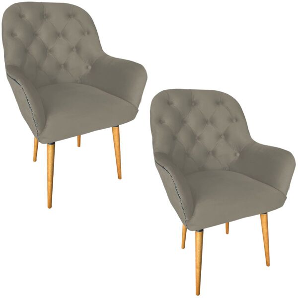 Kit 2 Poltrona Decorativa Ametista Veludo Tramado Castor