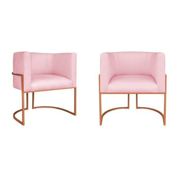 Kit 2 Poltrona Decorativa Base De Ferro Suede Munique  Rosa B