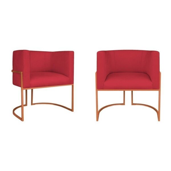 Kit 2 Poltrona Decorativa Base De Ferro Suede Munique  Vermel