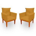 Kit 2 Poltrona Decorativa Duda Com Base De Madeira Para Sala