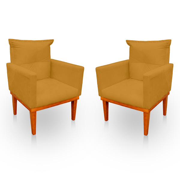 Kit 2 Poltrona Decorativa Duda Com Base De Madeira Para Sala