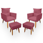 Kit 2 Poltrona Decorativa Duda Com Puff New Para Sala E Quart