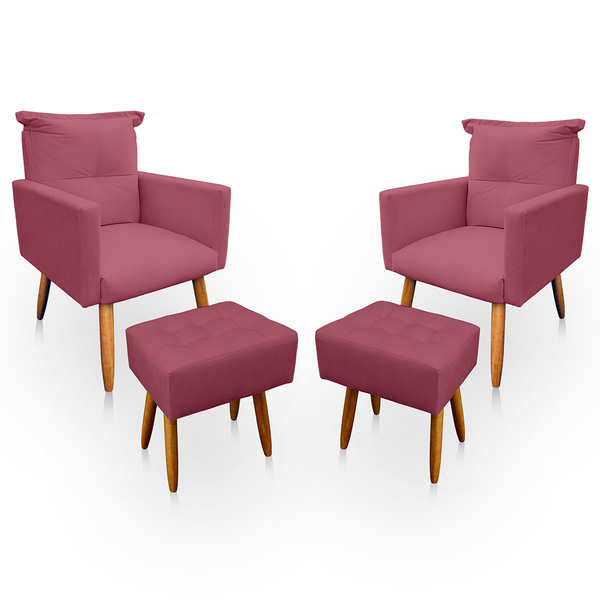 Kit 2 Poltrona Decorativa Duda Com Puff New Para Sala E Quart