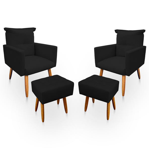 Kit 2 Poltrona Decorativa Duda Com Puff New Para Sala E Quart