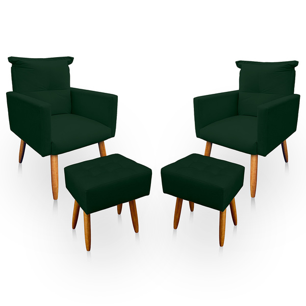 Kit 2 Poltrona Decorativa Duda Com Puff New Para Sala E Quart