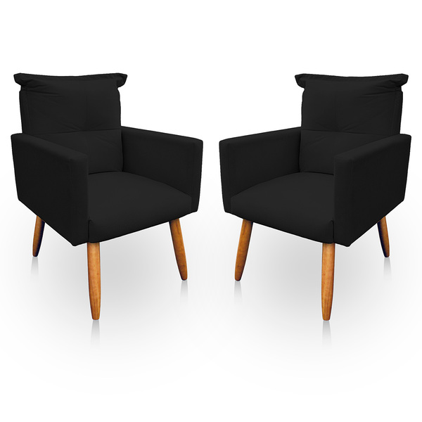 Kit 2 Poltrona Decorativa Duda Para Sala E Quarto Suede Preto