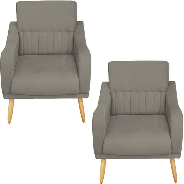 Kit 2 Poltrona Decorativa Estrela Veludo Liso Castor